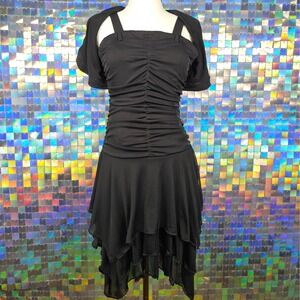 IZ By Eye'M California‎ Vintage Black Ruched Tiered Ruffle Skirt Dress